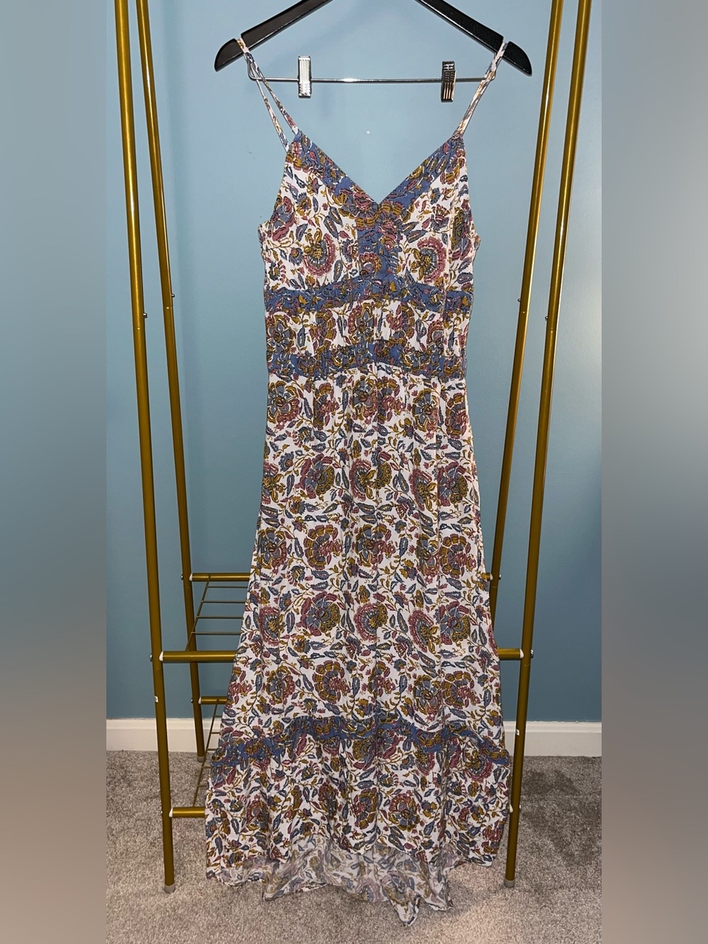 Sincerely Jules White Floral Maxi Dress with Blue and Pink Accents